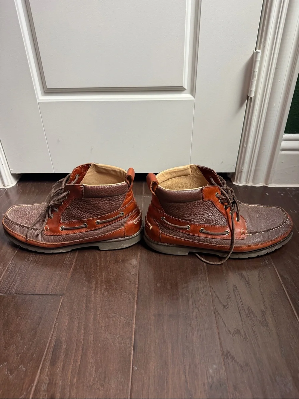 L.L. Bean Men's Two-Tone Brown and Chestnut Leather Moc Toe Boots